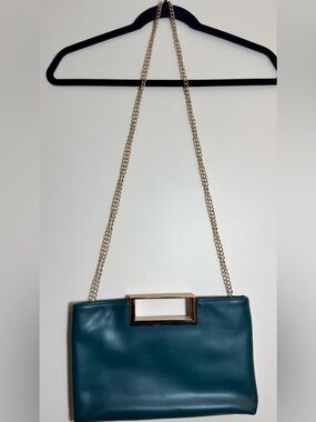 Amazon Teal Crossbody Bag with Gold Chain and Handle